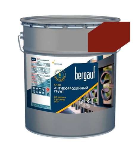 ГФ-021, 6 кг, Антикоррозийный грунт для наружных и внутренних работ, красно-коричневый, Bergauf